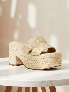 Wild Pair Niftyy Woven Espadrille Platform Wedge Slide Sandals Size 6.5M NEW